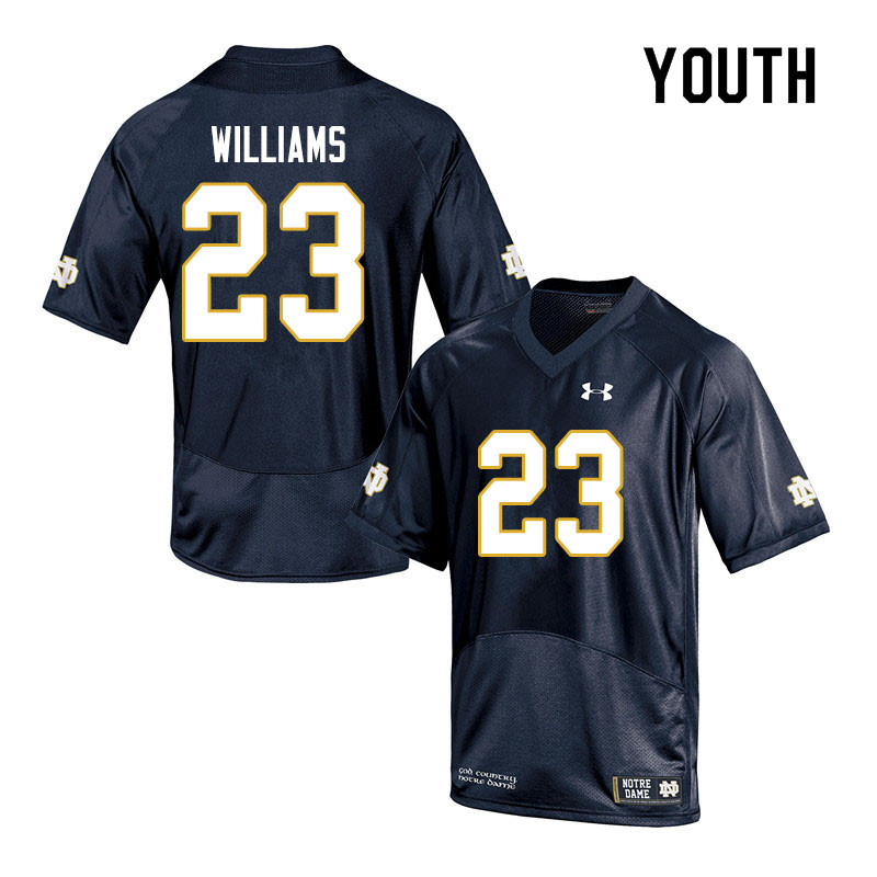 Youth NCAA Notre Dame Fighting Irish #23 Kyren Williams Stitched College Under Armour Authentic Navy Football Jersey VO10N03PT